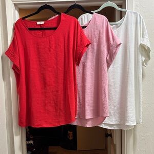Entro Short Sleeve Tops in Red, Pink, and White